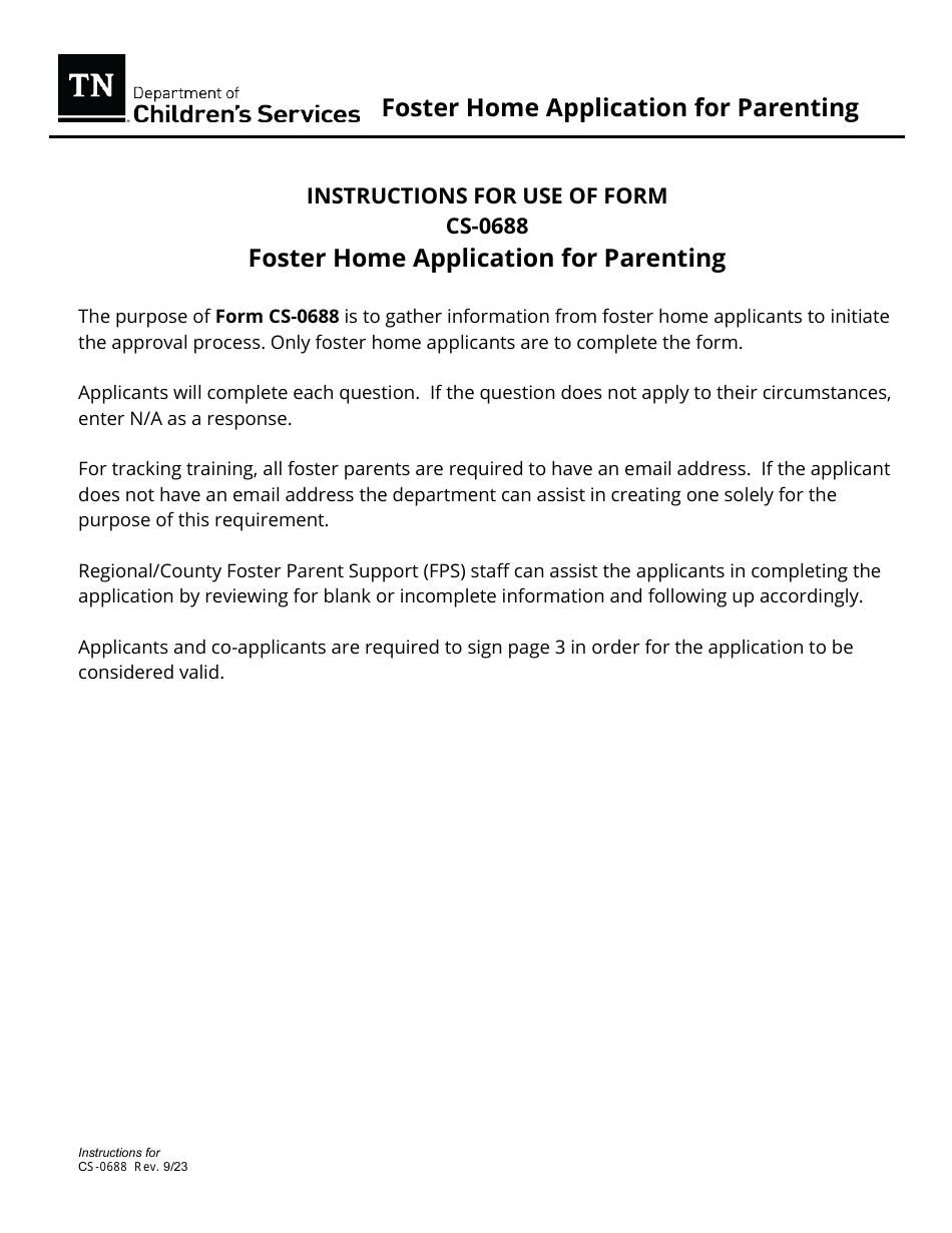 Form CS-0688 Foster Home Application for Parenting - Tennessee, Page 5
