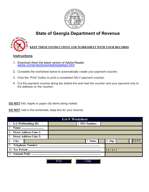 Form GA-V Withholding Payment Voucher - Georgia (United States)
