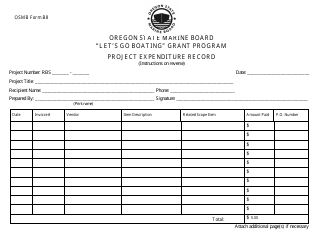 Document preview: OSMB Form B8 Project Expenditure Record - Let's Go Boating" Grant Program - Oregon
