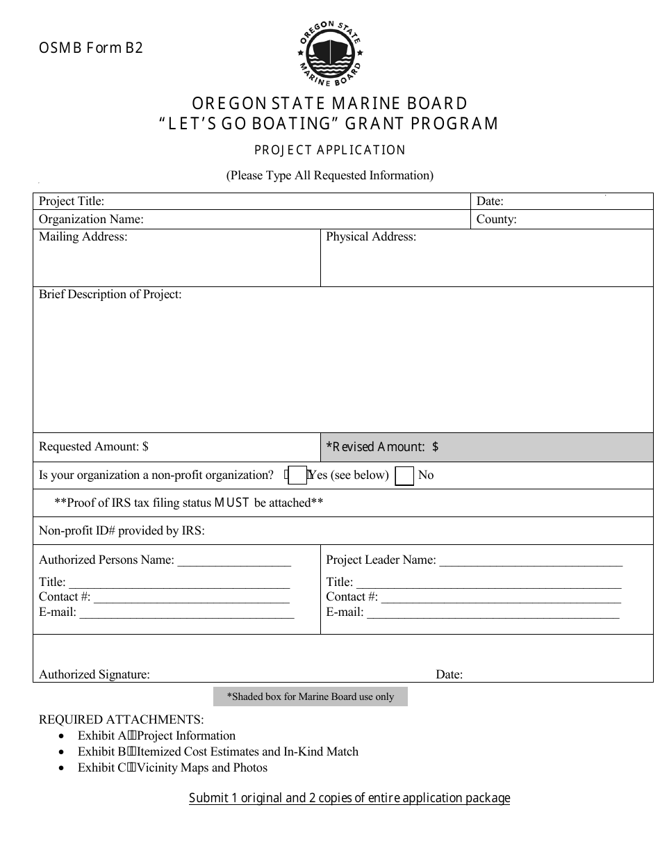 OSMB Form B2 Project Application - lets Go Boating Grant Program - Oregon, Page 1