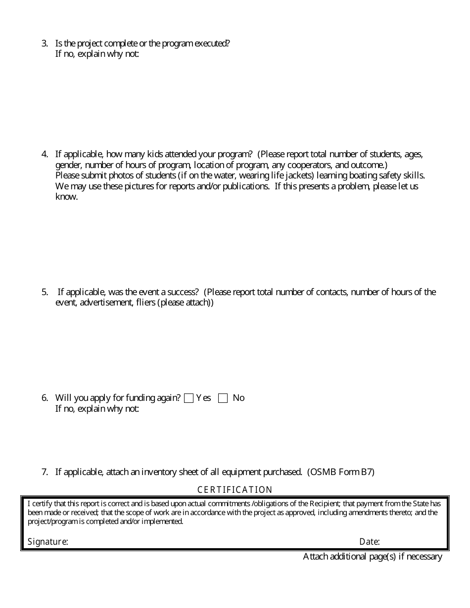 OSMB Form B7 Year-End Project Closure Report - lets Go Boating Grant Program - Oregon, Page 2