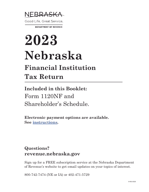 Form 1120NF Nebraska Financial Institution Tax Return - Nebraska, 2023