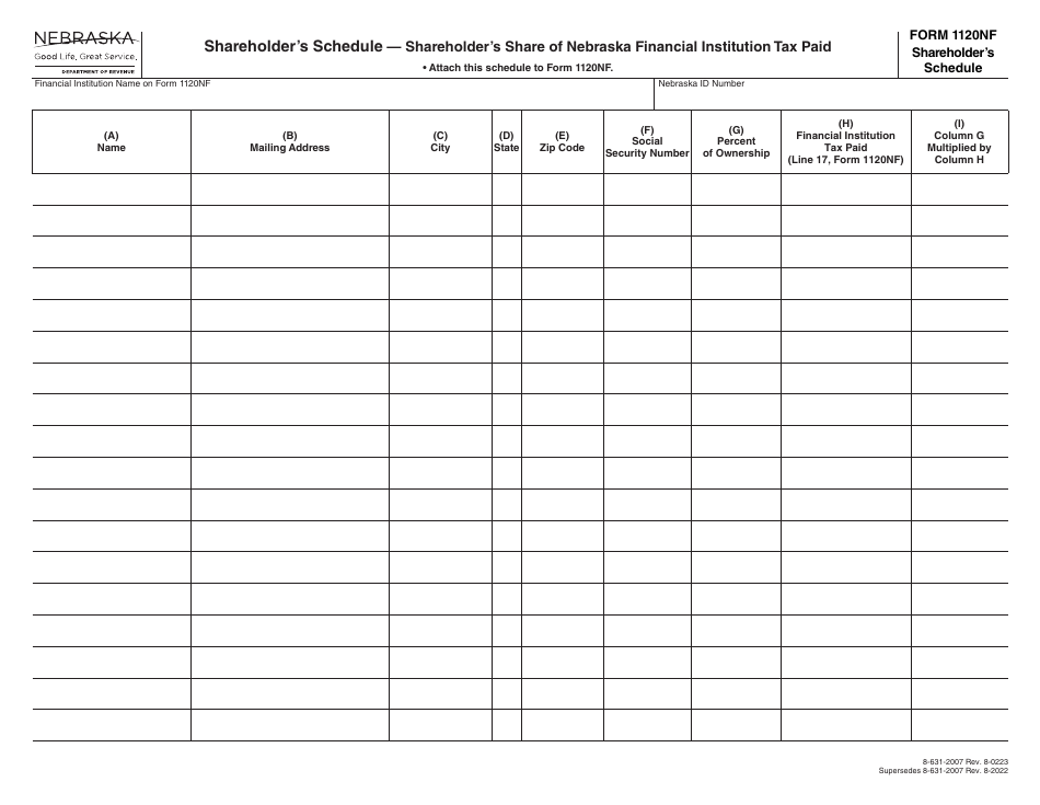 Form 1120NF Nebraska Financial Institution Tax Return - Nebraska, Page 10