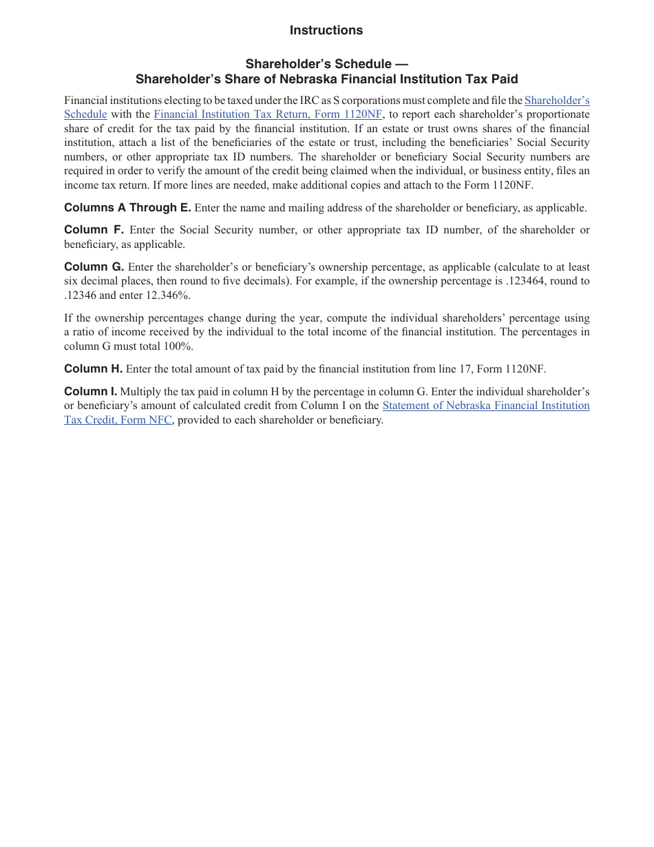 Form 1120NF Nebraska Financial Institution Tax Return - Nebraska, Page 11