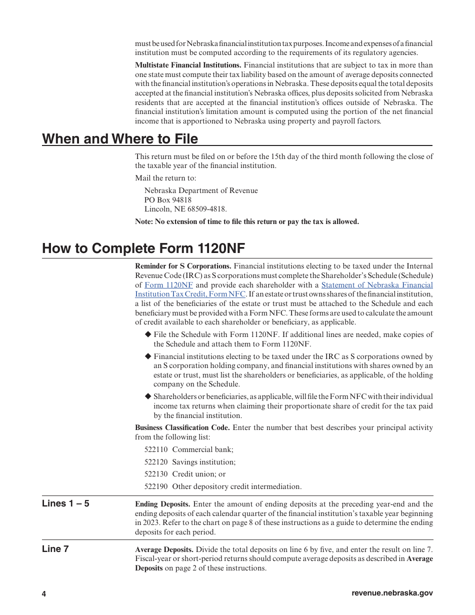 Form 1120NF Nebraska Financial Institution Tax Return - Nebraska, Page 4