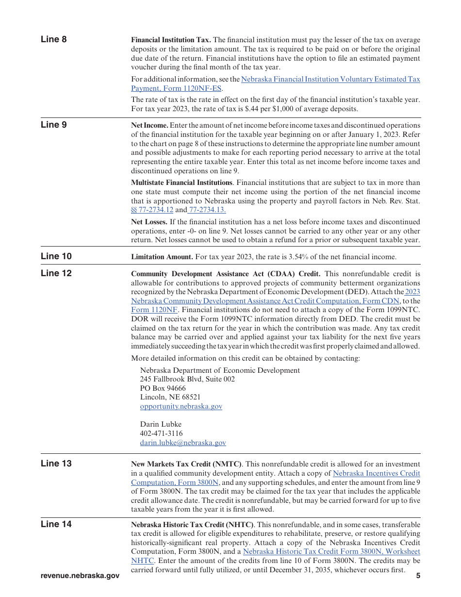 Form 1120NF Nebraska Financial Institution Tax Return - Nebraska, Page 5