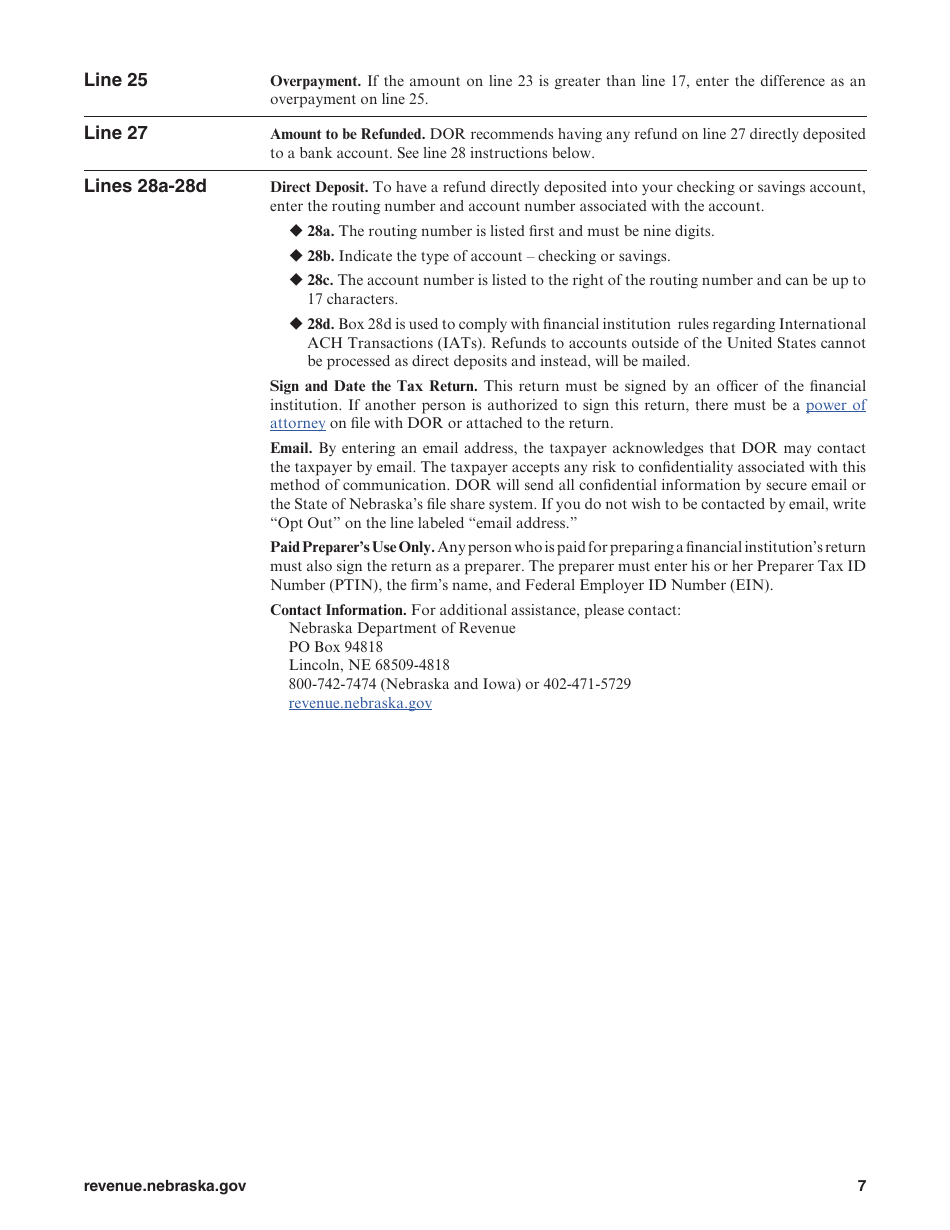 Form 1120NF Nebraska Financial Institution Tax Return - Nebraska, Page 7