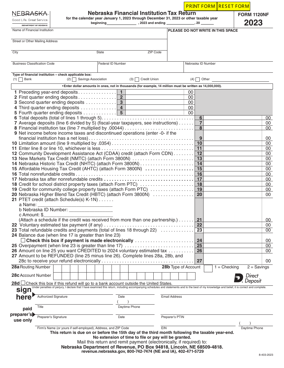 Form 1120NF Nebraska Financial Institution Tax Return - Nebraska, Page 9