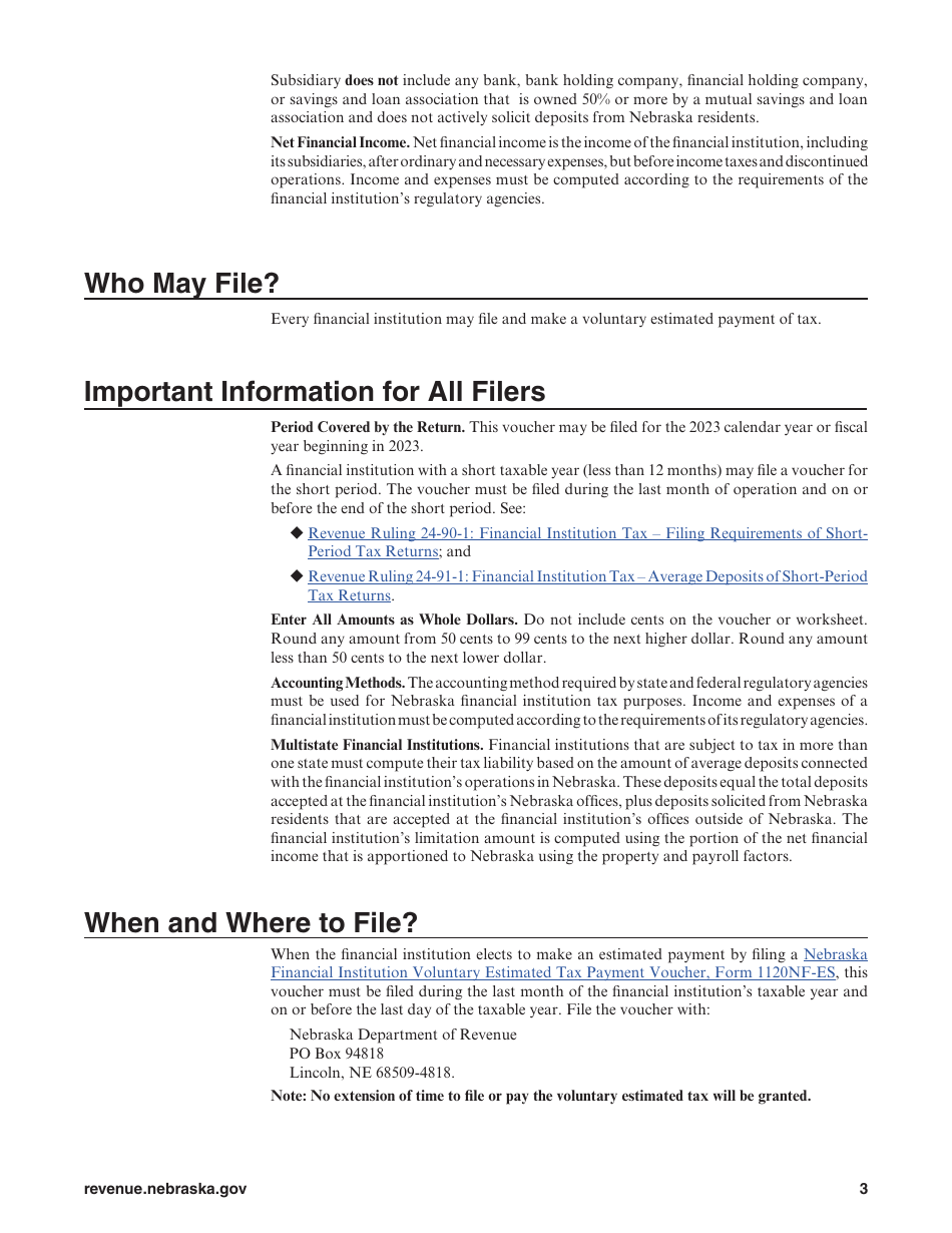 Form 1120NF-ES Nebraska Financial Institution Voluntary Estimated Tax Payment Voucher - Nebraska, Page 3
