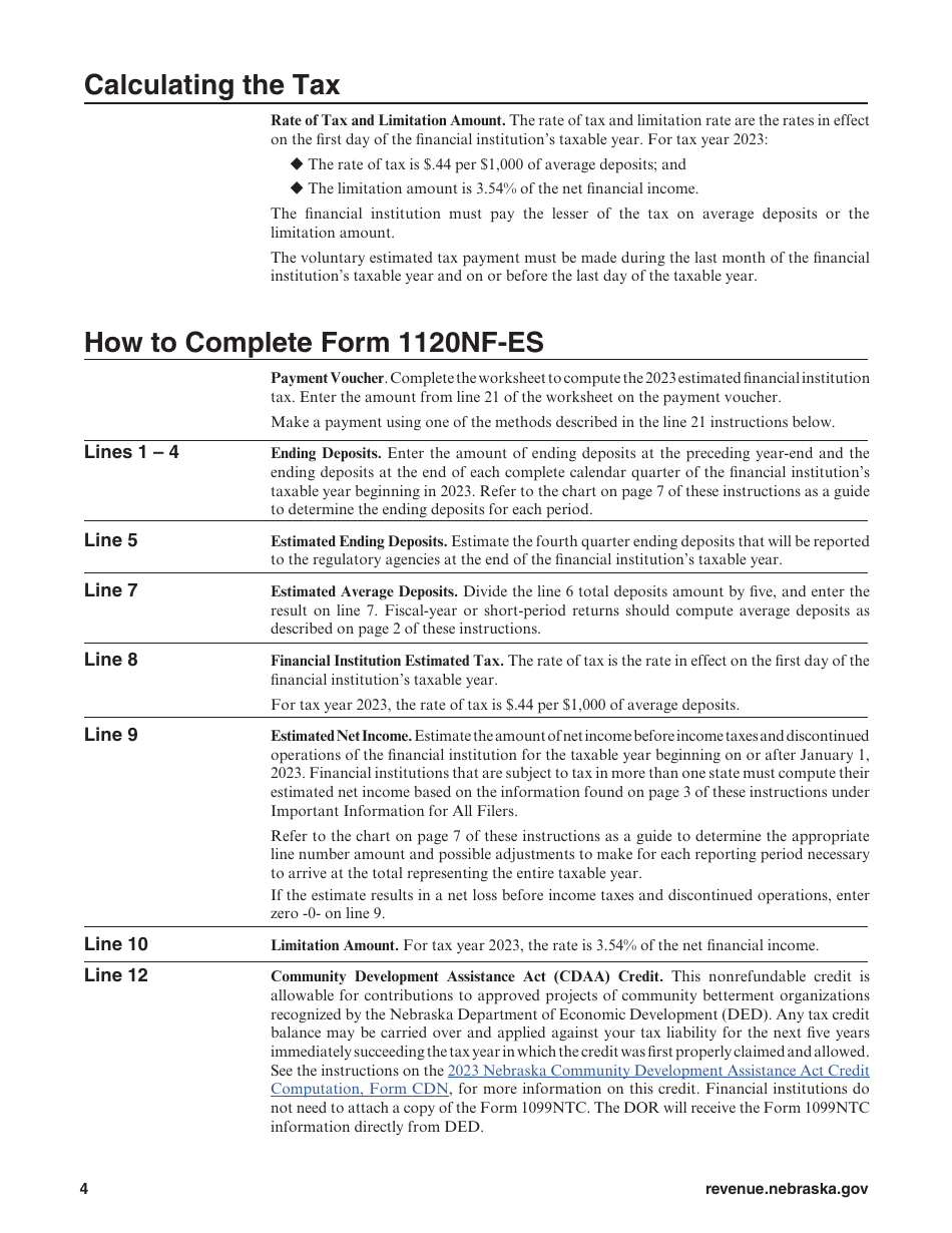 Form 1120NF-ES Nebraska Financial Institution Voluntary Estimated Tax Payment Voucher - Nebraska, Page 4