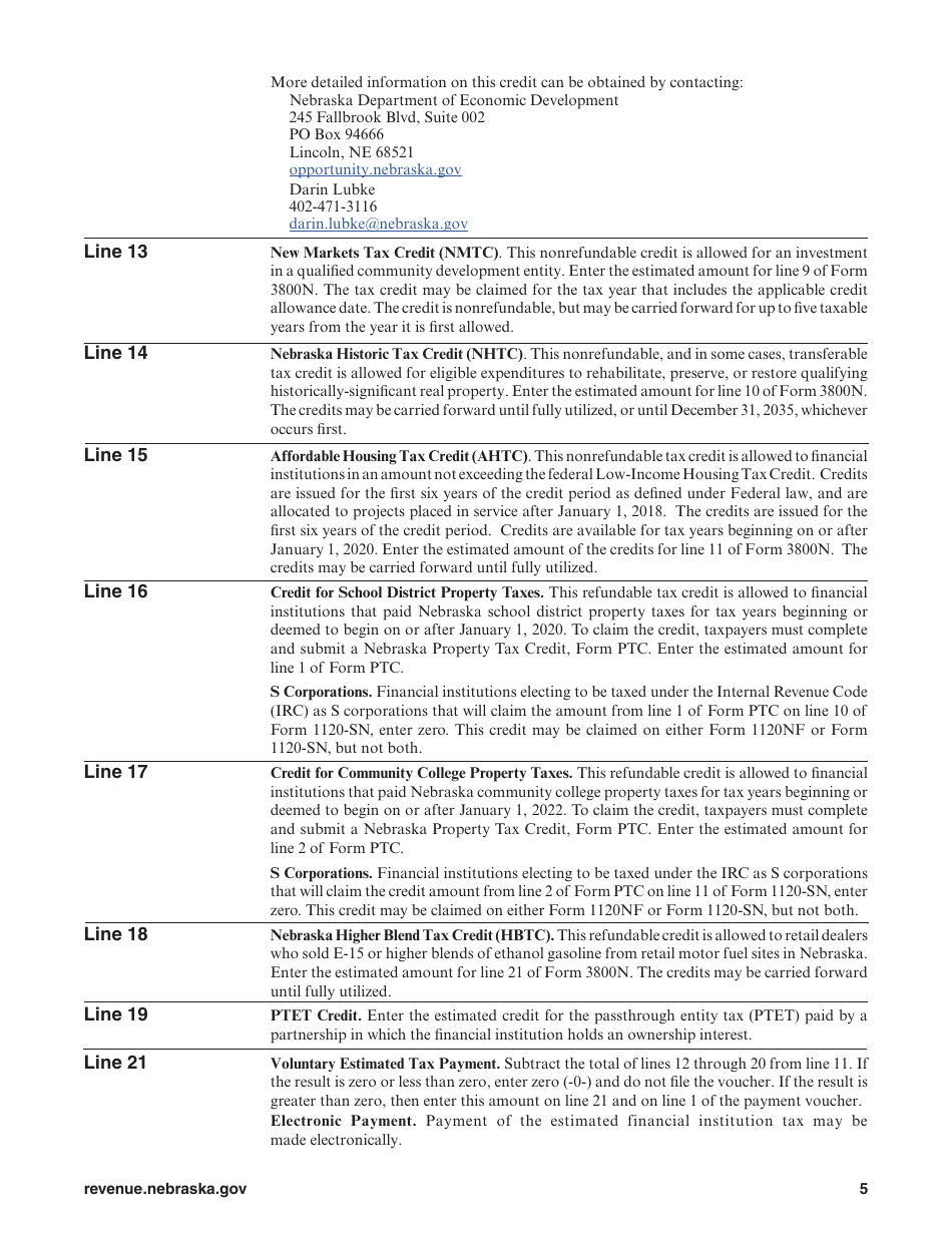 Form 1120NF-ES Nebraska Financial Institution Voluntary Estimated Tax Payment Voucher - Nebraska, Page 5