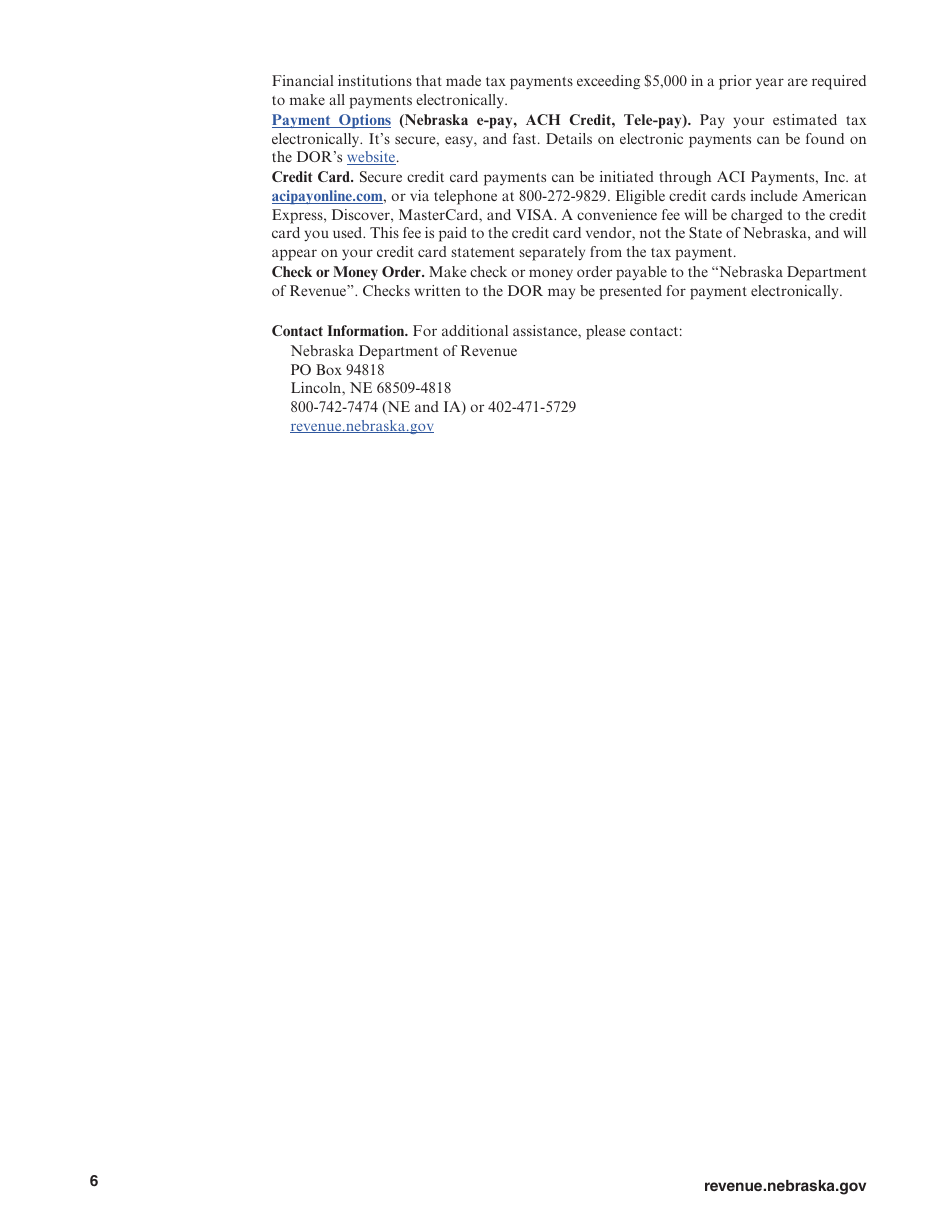 Form 1120NF-ES Nebraska Financial Institution Voluntary Estimated Tax Payment Voucher - Nebraska, Page 6