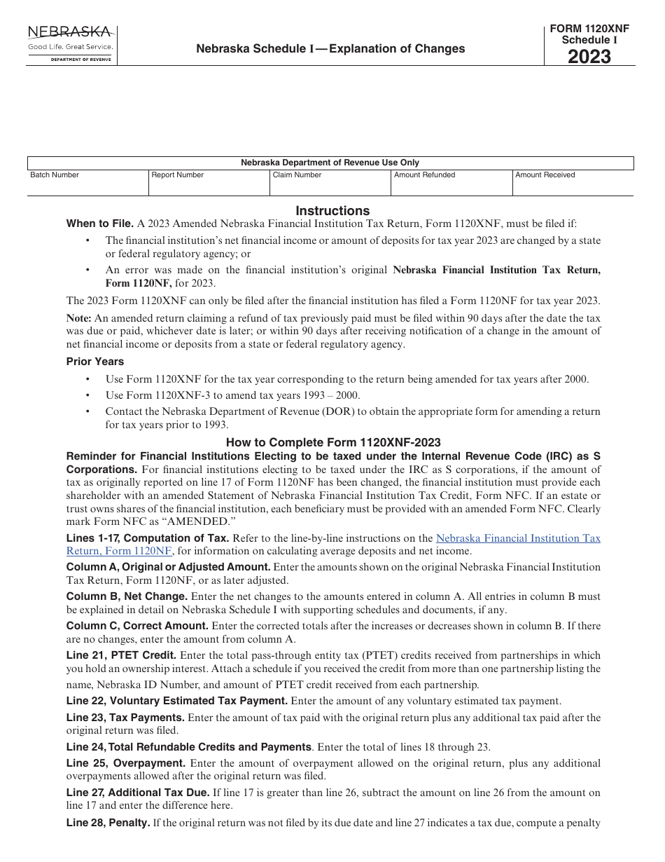 Form 1120XNF Amended Nebraska Financial Institution Tax Return - Nebraska, Page 2