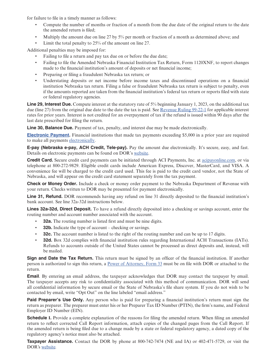 Form 1120XNF Amended Nebraska Financial Institution Tax Return - Nebraska, Page 3