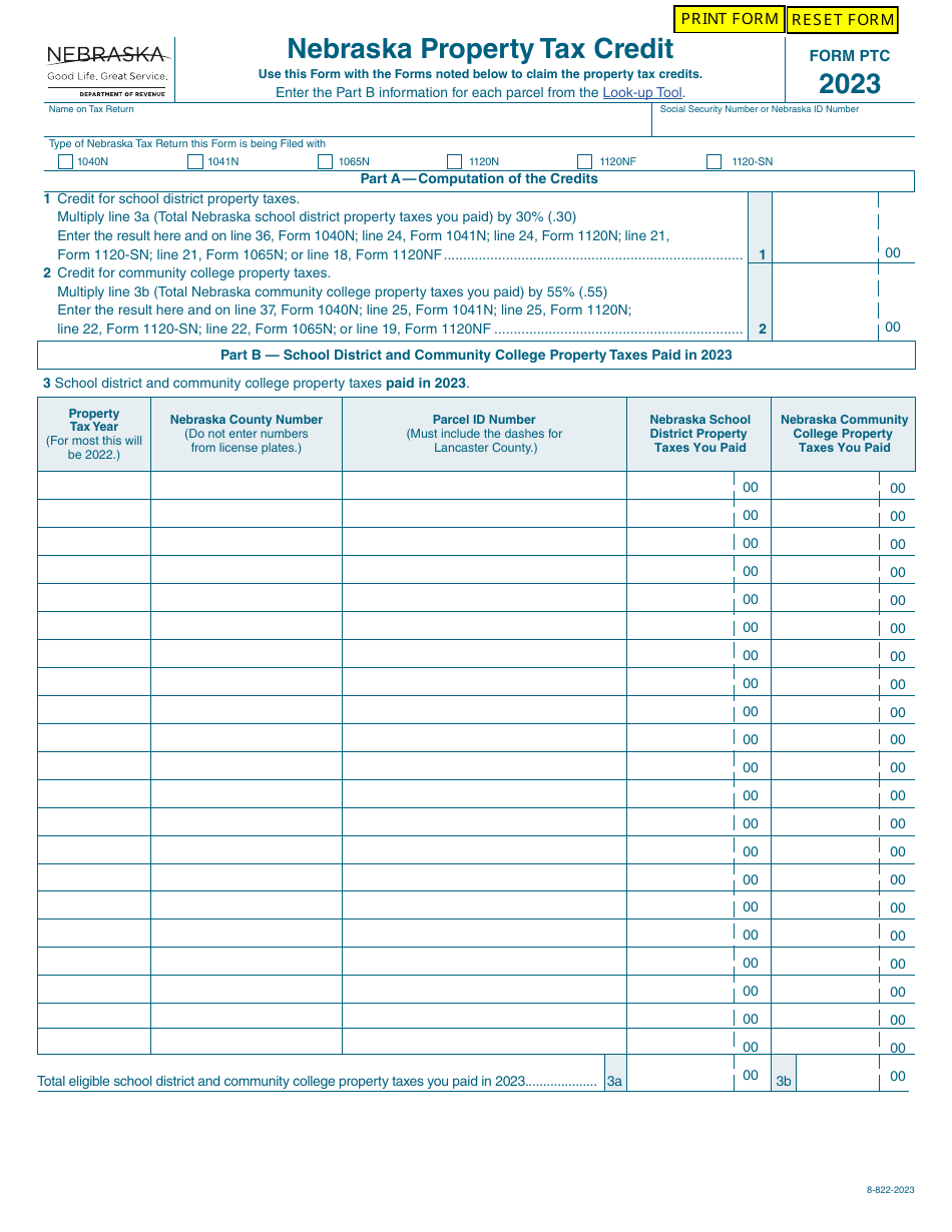 Form PTC Download Fillable PDF Or Fill Online Nebraska Property Tax ...