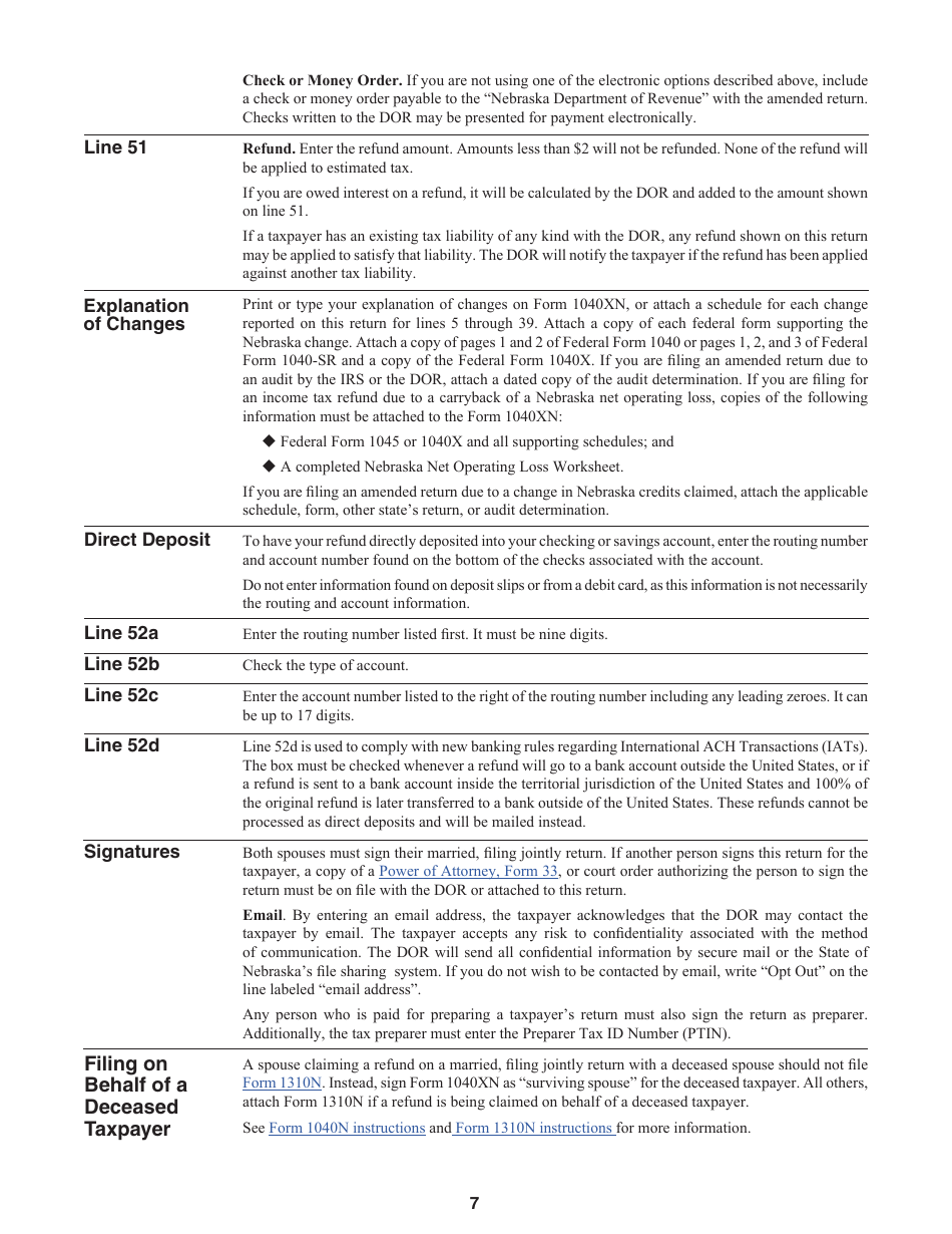 Form 1040XN Amended Nebraska Individual Income Tax Return - Nebraska, Page 10