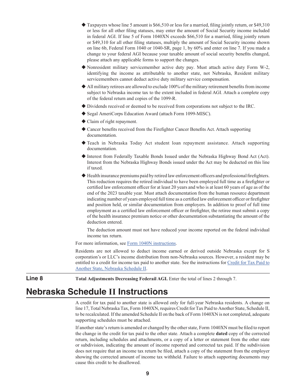 Form 1040XN Amended Nebraska Individual Income Tax Return - Nebraska, Page 12