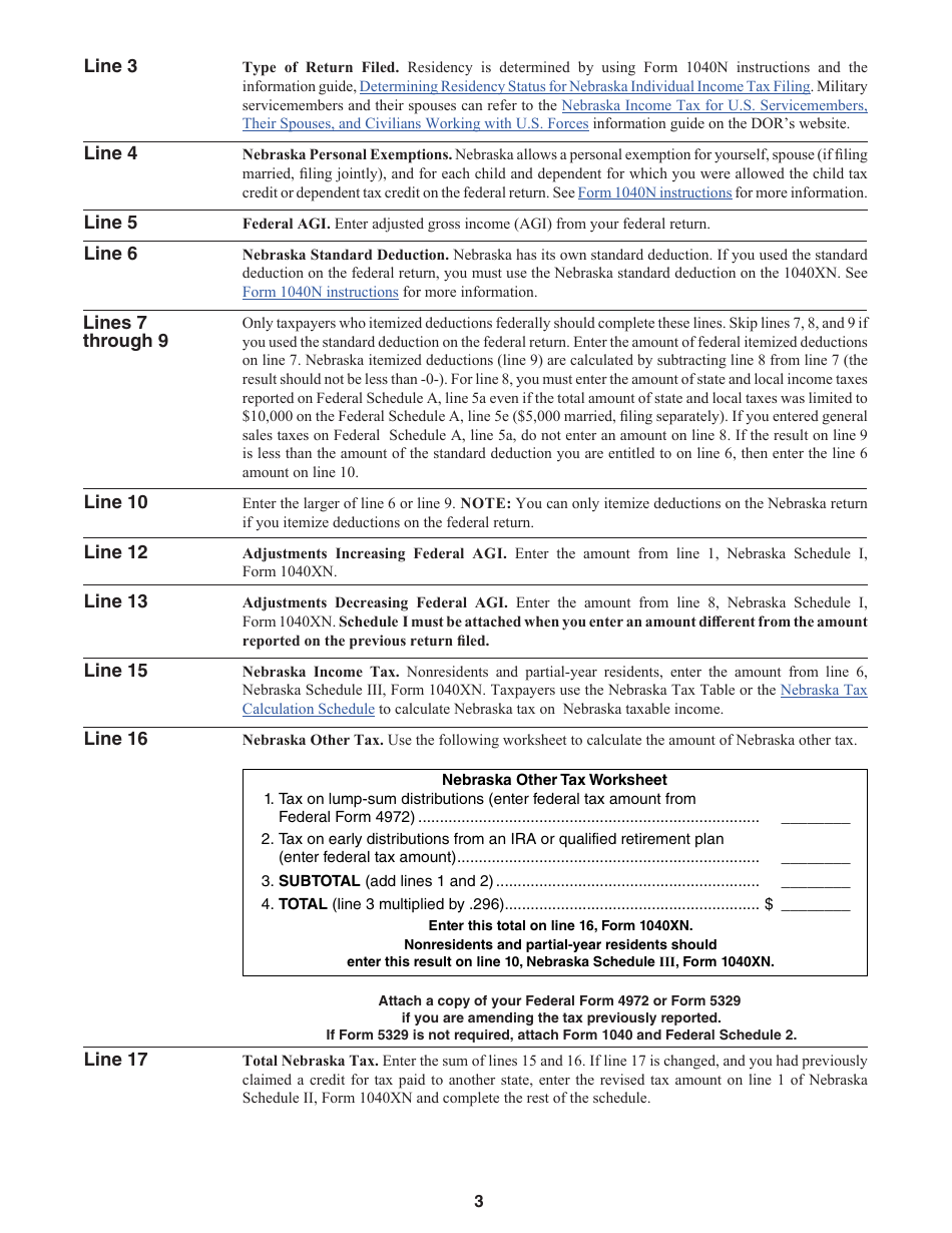 Form 1040XN Amended Nebraska Individual Income Tax Return - Nebraska, Page 6