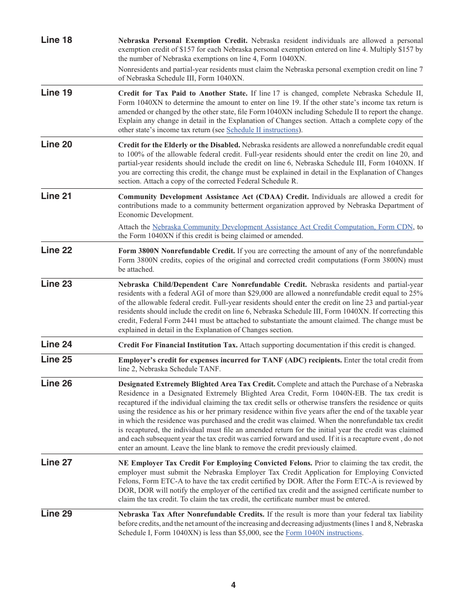 Form 1040XN Amended Nebraska Individual Income Tax Return - Nebraska, Page 7