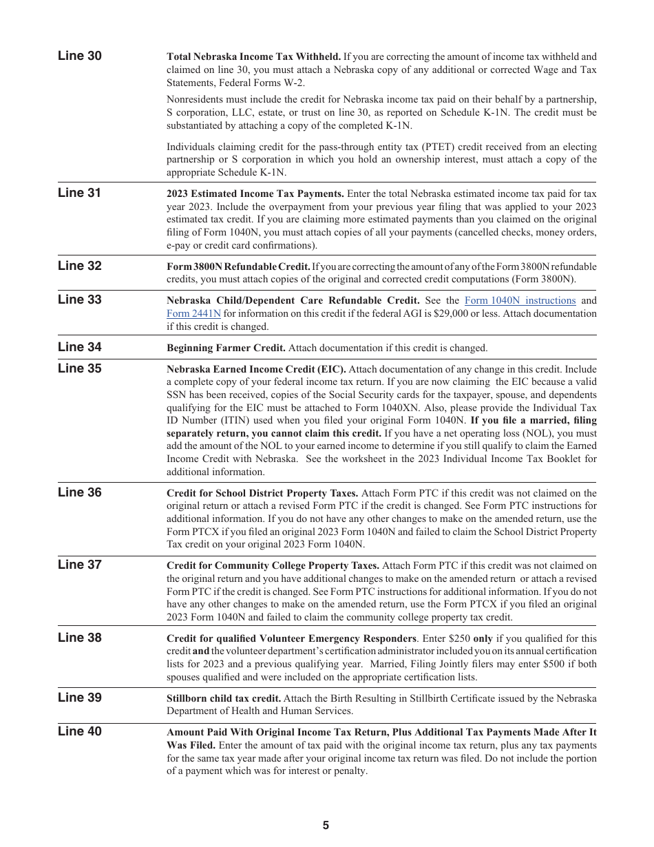 Form 1040XN Amended Nebraska Individual Income Tax Return - Nebraska, Page 8
