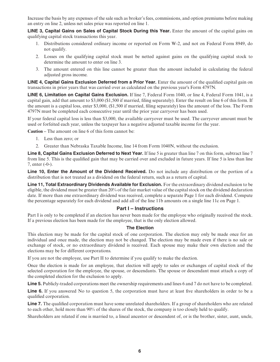 Form 4797N Special Capital Gains / Extraordinary Dividend Election and Computation - Nebraska, Page 6