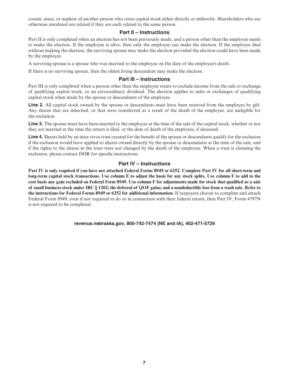 Form 4797N Special Capital Gains / Extraordinary Dividend Election and Computation - Nebraska, Page 7