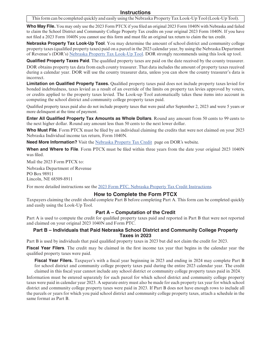 Form PTCX Amended Nebraska Property Tax Credit - Nebraska, Page 2
