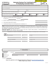 Form ETC-A Nebraska Employer Tax Credit Application for Employing Convicted Felons - Nebraska