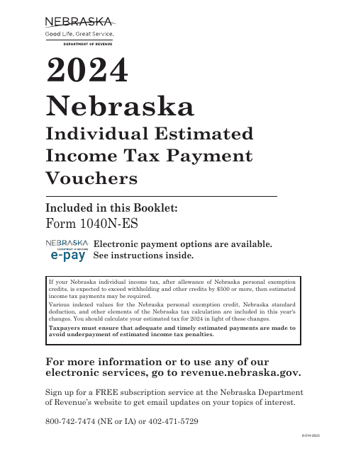 Form 1040N-ES Nebraska Individual Estimated Income Tax Payment Vouchers - Nebraska, 2024