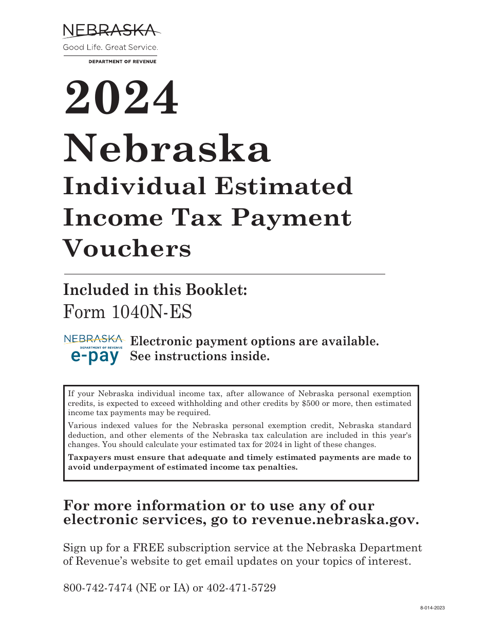 Form 1040N-ES Nebraska Individual Estimated Income Tax Payment Vouchers - Nebraska, Page 1