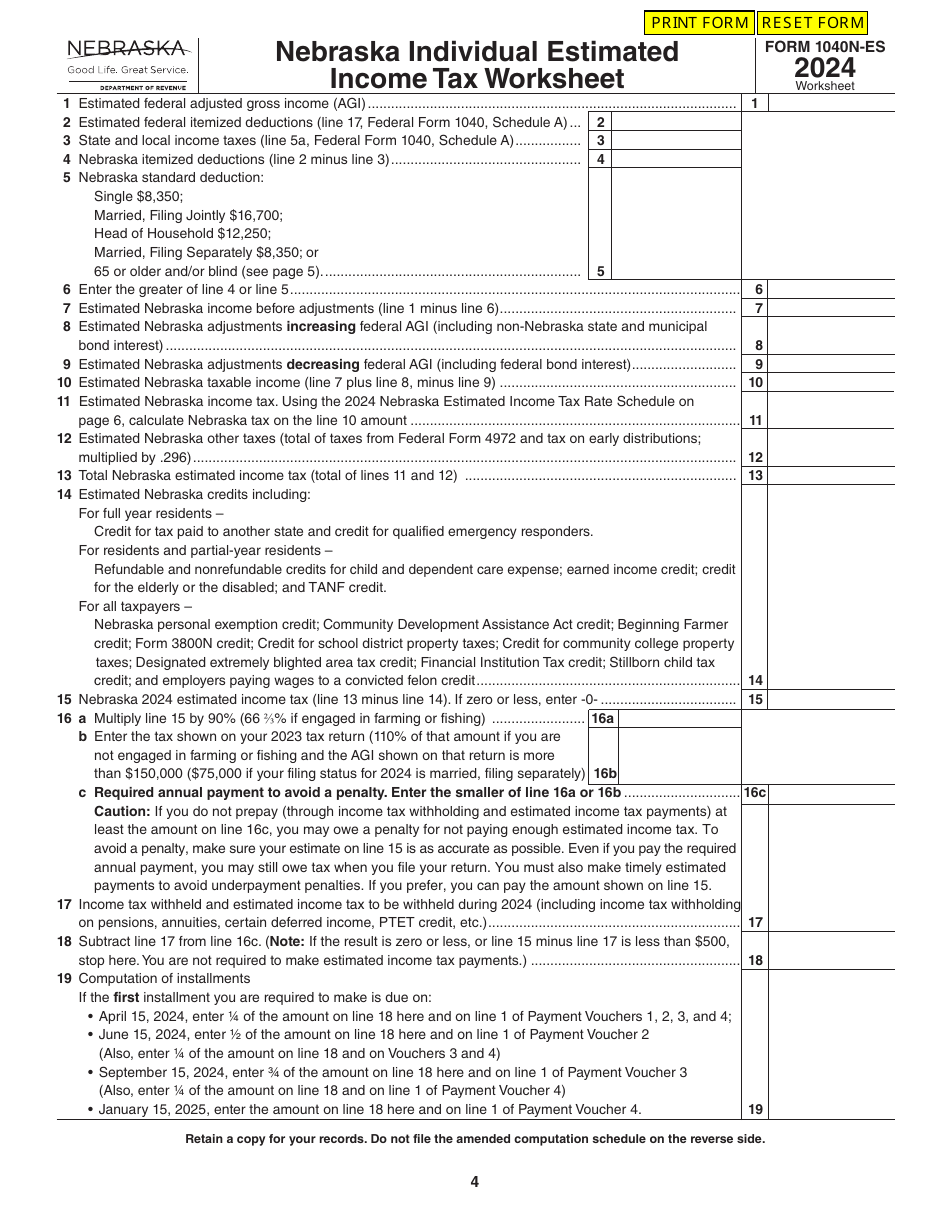 Form 1040NES Download Fillable PDF or Fill Online Nebraska Individual