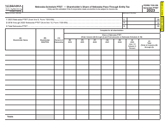 Document preview: Form 1120-SN Schedule PTET Shareholder's Share of Nebraska Pass-Through Entity Tax - Nebraska, 2023