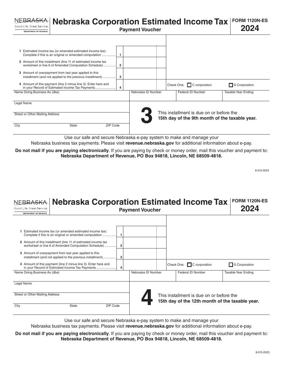 Form 1120N-ES Nebraska Corporation Estimated Income Tax Worksheet - Nebraska, Page 6