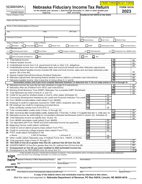 Form 1041N Nebraska Fiduciary Income Tax Return - Nebraska, 2023