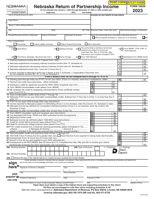 Form 1065N Nebraska Return of Partnership Income - Nebraska, 2023
