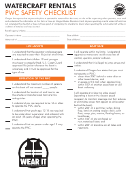 Document preview: Watercraft Rentals Pwc Safety Checklist - Oregon