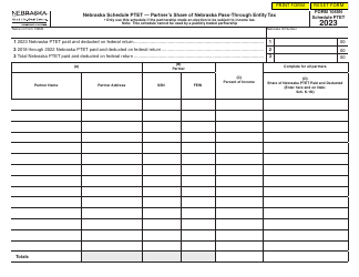 Document preview: Form 1065N Schedule PTET Partner's Share of Nebraska Pass-Through Entity Tax - Nebraska, 2023
