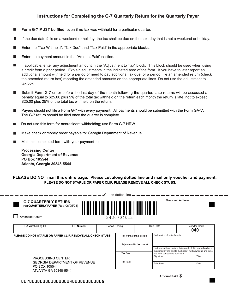 Form G-7Q Download Fillable PDF or Fill Online Quarterly Return for ...