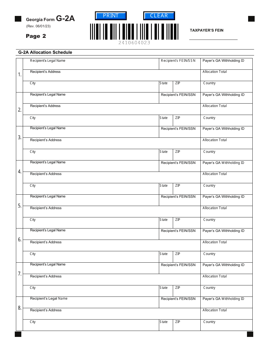 Form G-2A Withholding on Nonresident Members Share of Taxable Income Sourced to Georgia - Georgia (United States), Page 2