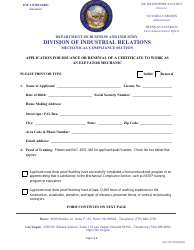 Application for Issuance or Renewal of a Certificate to Work as an Elevator Mechanic - Nevada