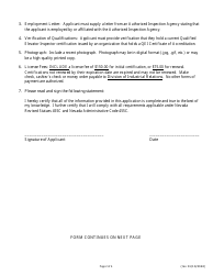 Application for Issuance or Renewal of a Certificate of Competency to Work as an Elevator Special Inspector - Nevada, Page 2
