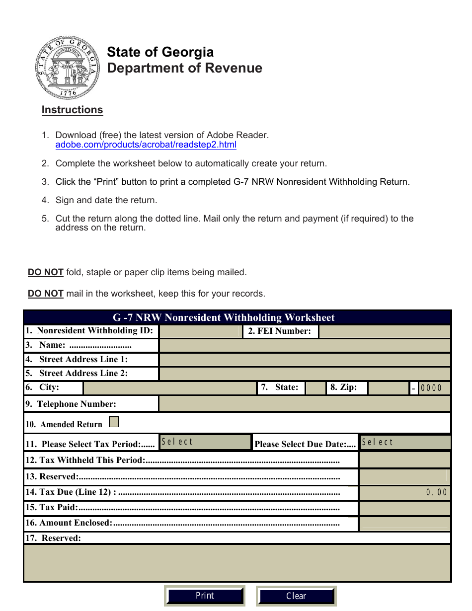 Form G7 NRW Download Fillable PDF or Fill Online Nonresident