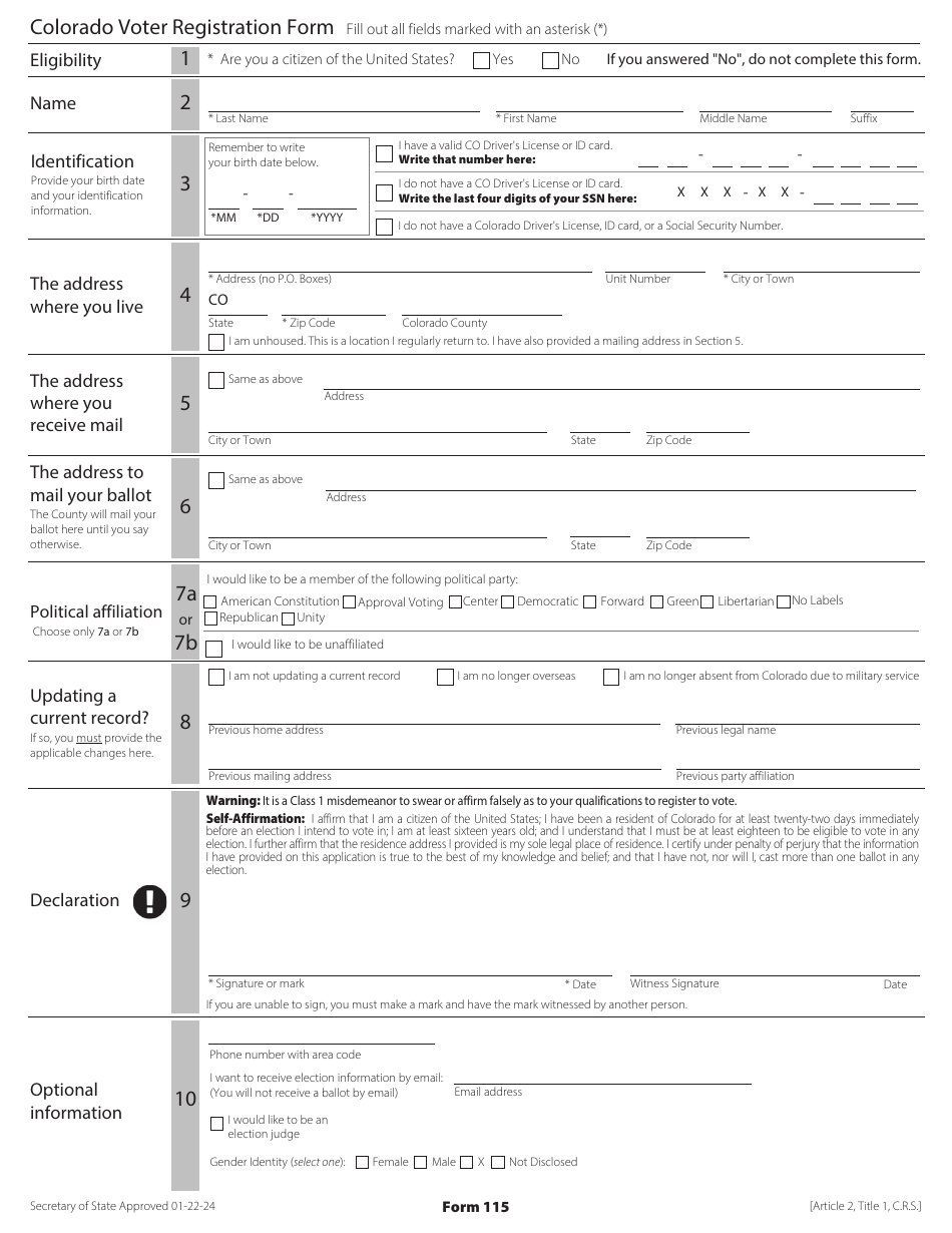 Colorado Voter Registration Form - Colorado, Page 1