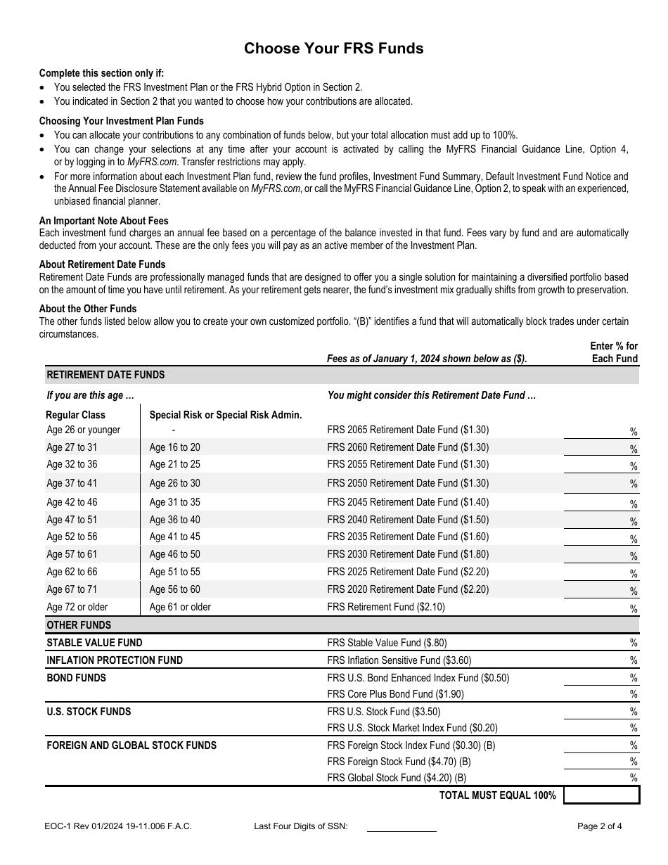Form EOC-1 Elected Officers Class Retirement Plan Enrollment Form - Florida, Page 2