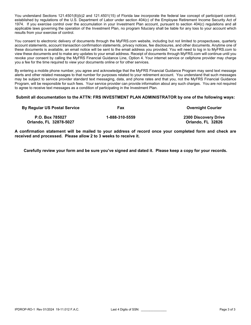 Form IPDROP-RO-1 Frs Investment Plan Drop Direct Rollover Form for Former Drop Members - Florida, Page 3