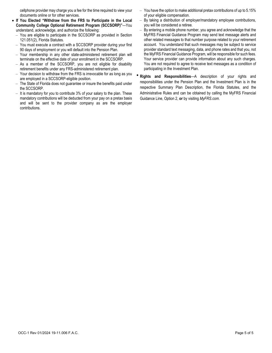Form OCC-1 Enrollment Form - State Community College System Optional Retirement Program (Sccsorp) - Florida, Page 5