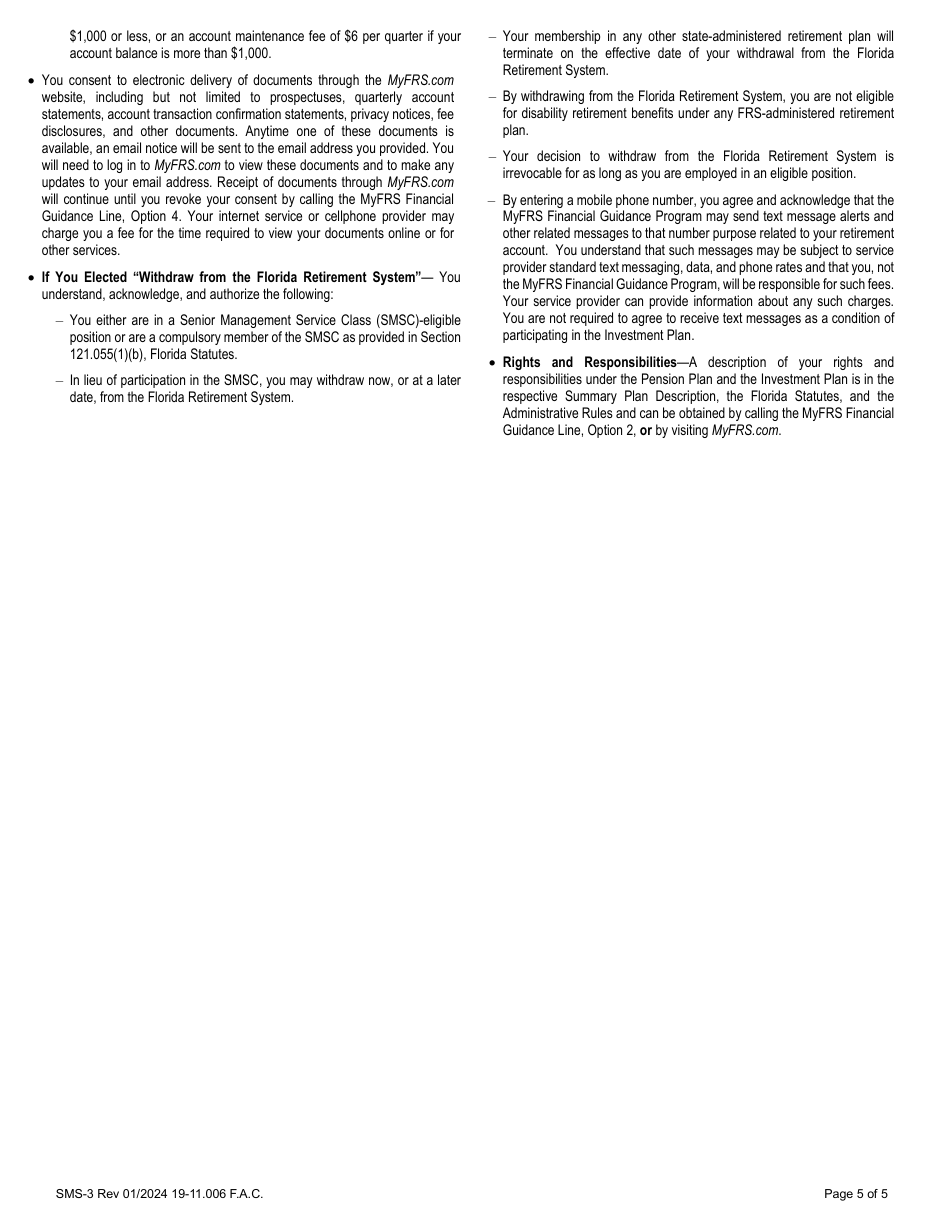 Form SMS-3 Senior Management Service Class Retirement Plan Enrollment Form - Florida, Page 5