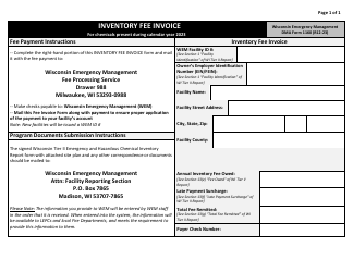 Document preview: DMA Form 1160 Inventory Fee Invoice - Wisconsin