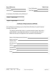 Document preview: Form CHP101 Certificate of Representation - Minnesota