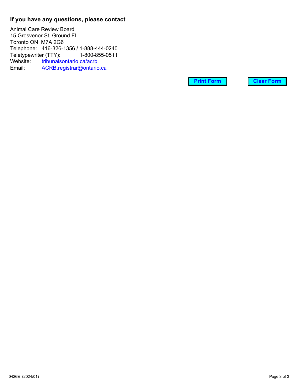 Form 0426E Notice of Appeal - Ontario, Canada, Page 3